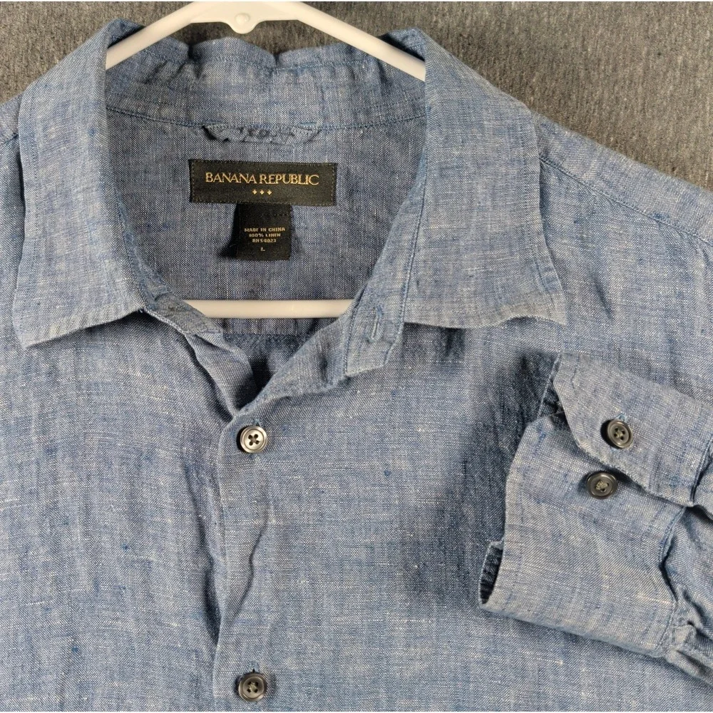 Y2K Linen Chambray Shirt Banana Republic Soft Wash Mens L Blue Casual Button LS